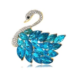 Sparkling Blue Crystal Swan Brooch